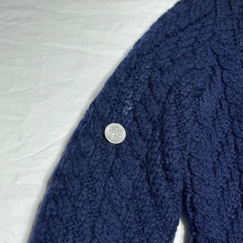 Aran Crafts Cable Knit Merino Wool Cardigan Womens XS Navy Double Breasted Shawl - Picture 3 of 13